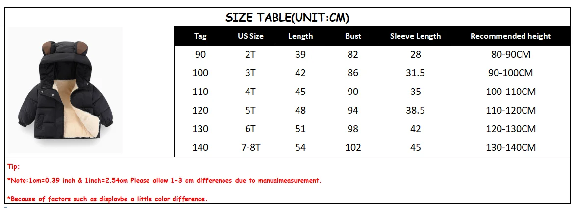 1-8 Jahre Kinder Daunenjacke Herbst Winter Baby Jungen Mädchen Einfarbig Bärenohren Lammwollfutter Dicke Kapuzenjacke – Detail 1
