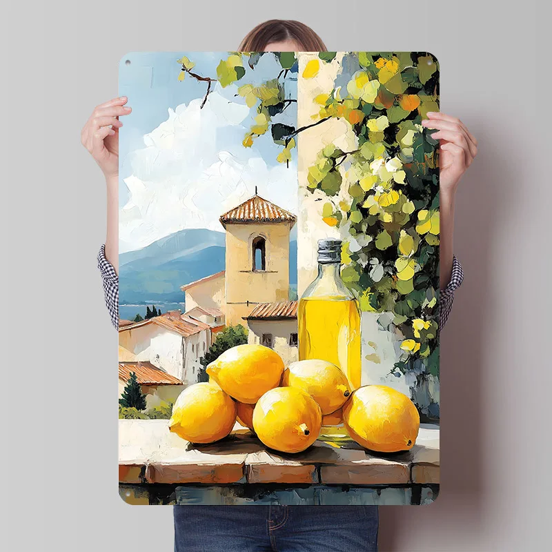 Póster de Limones y Aceite de Oliva en Italia, Letreros Metálicos Vintage Personalizados, Arte de Pared, Placa de Metal Retro para Decoración Moderna del Hogar, Dormitorio