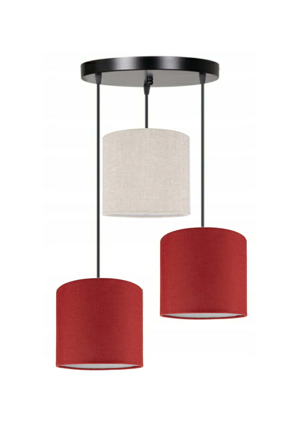 

3 Heads 2 Red 1 Cream Cylinder Fabric Lampshade Pendant Lamp Chandelier Modern Decorative Design For Home Hotel Office Use