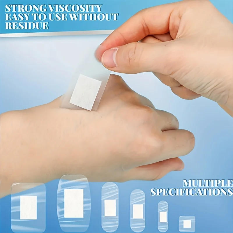 100 Stück Transparente Wasserdichte Pflaster Familien-Vielfaltspackung Durchsichtige Klebepflaster für Wundversorgung, Finger, Ellbogen, Knie und Fersen – Detail 2