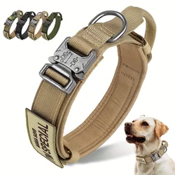 Robuuste tactische halsbanden met handvat Militaire K9-halsband met patch Outdoortraining en wandelen voor middelgrote en grote honden