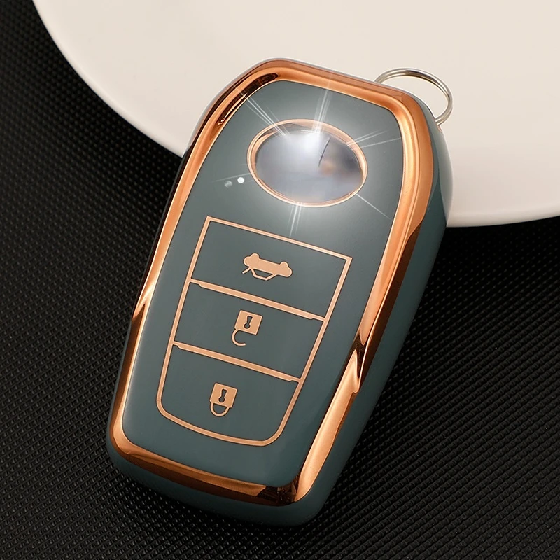 حافظة مفاتيح بحافة ذهبية من البولي يوريثان لسيارة Toyota Chr Rav4 Auris Avensis Prius Aygo كامري كورولا لاند كروزر 200 برادو كراون شل فوب #3