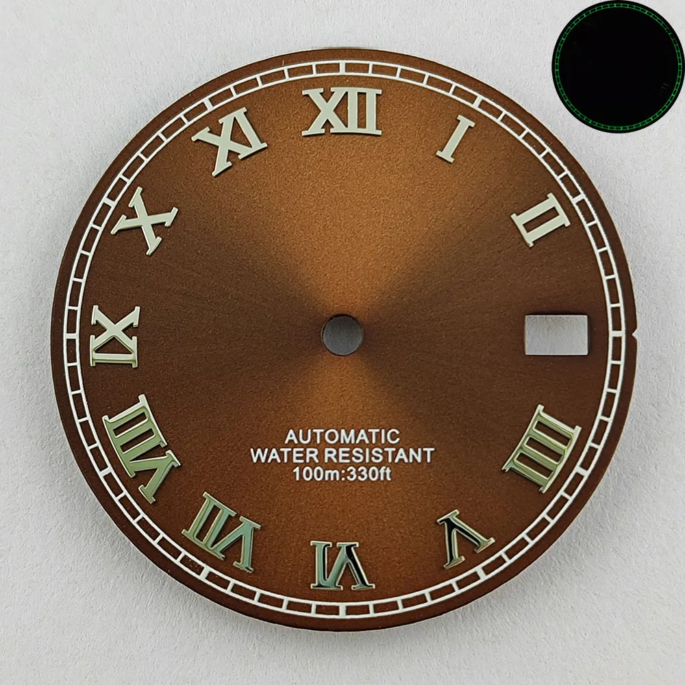 Quadrante dell'orologio da 29 mm Quadrante NH35 Quadrante con indice romano C3 Quadrante marrone/rosa/blu/conchiglia adatto per movimento NH35