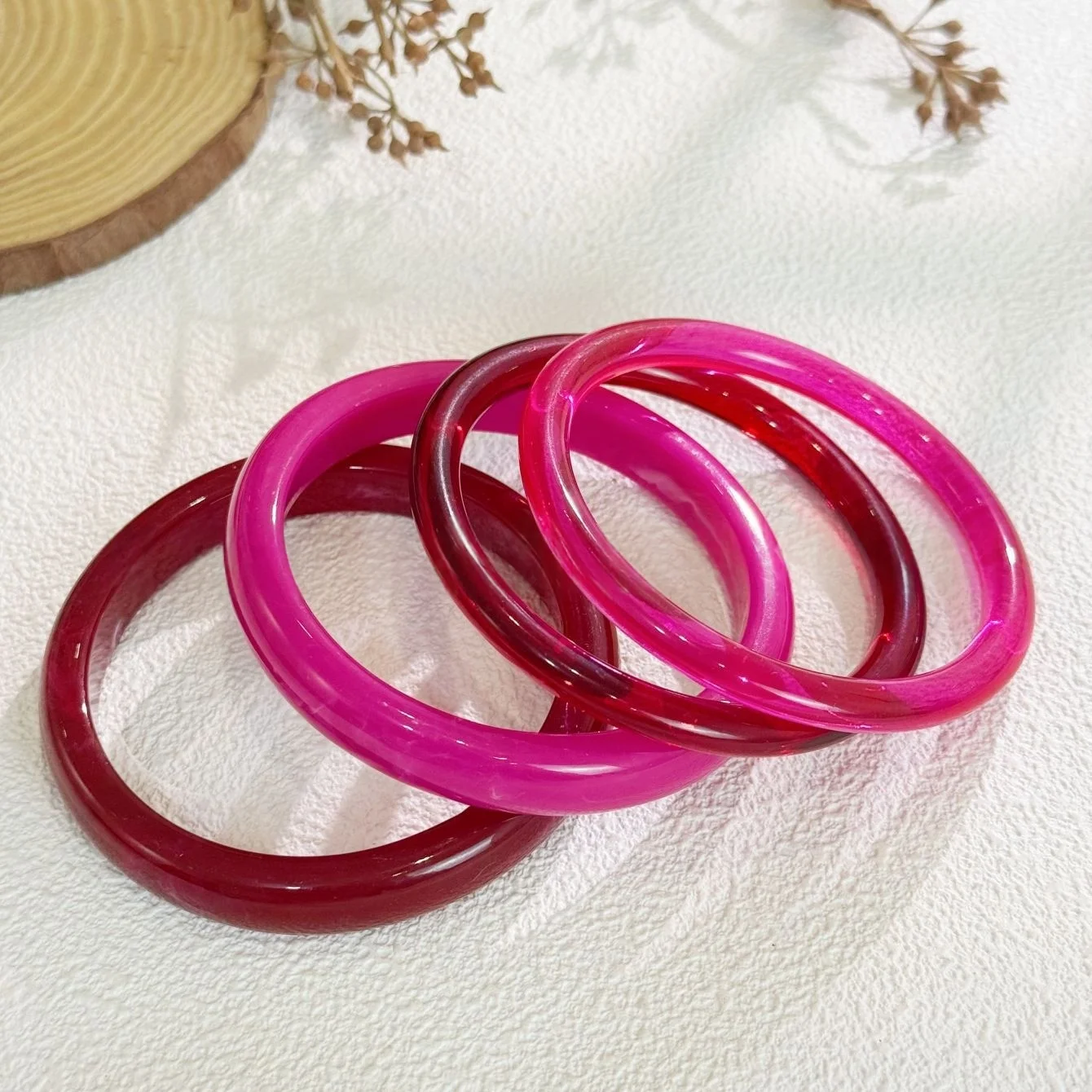 4-Piece-Set Resin Texture Acrylic Bangle Suit for Women Simple Versatile Opening Smudging Bangles Light Luxury Fashion Jewelry - view 5