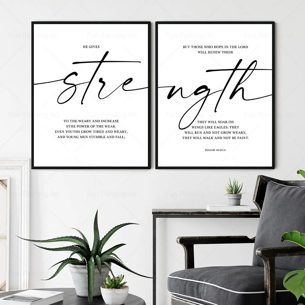 Modern Christian Decor Strength Scripture Print Isaiah 40 29-31 Bible Verse Wall Art Canvas Painting Bible Quote Poster Pictures