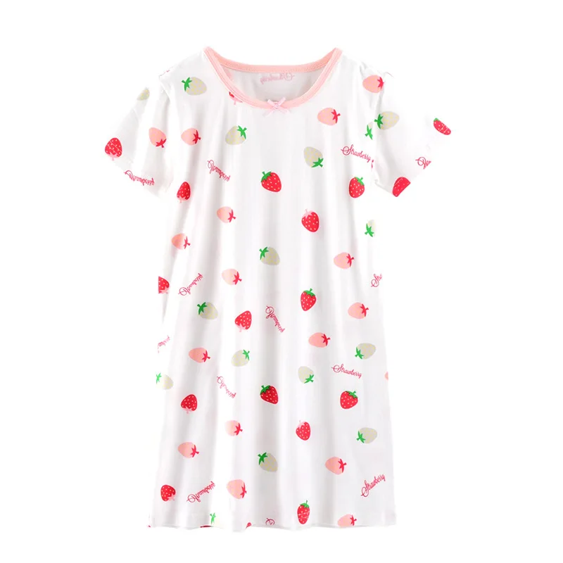 

new delivery children clothes baby summer pajama Nightdress soft home clothes students 100-160 2-9year cotton Strawberry