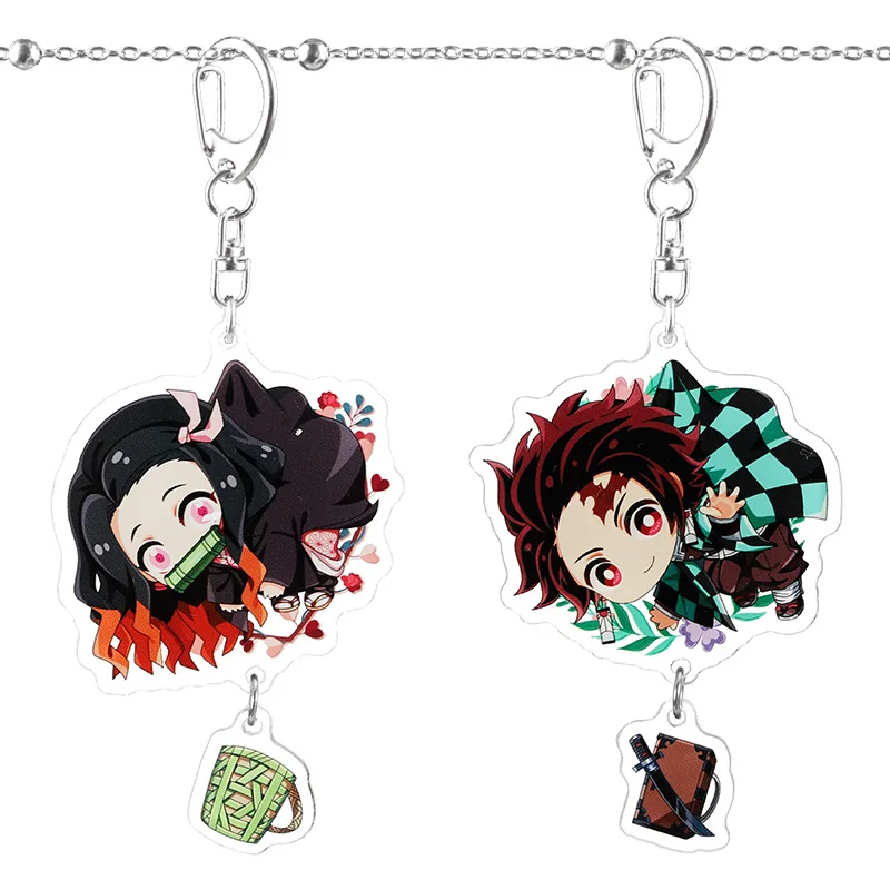 Dämonen töter Kimetsu no Yaiba Schlüssel anhänger doppelseitige Schlüssel bund Cosplay Acryl Anhänger hängen Ornament