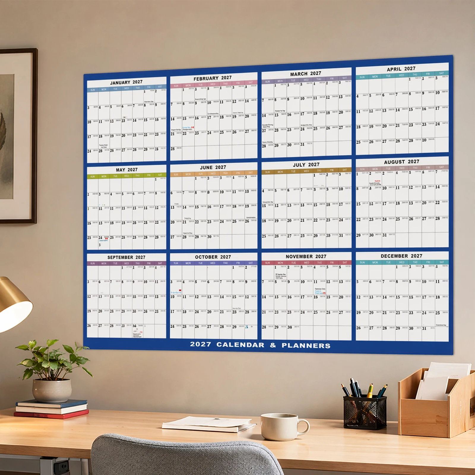 2027 Erasable Double-Sided Calendar Wet & Dry Erasable Laminated Work Schedule Planner for Bedroom Living Room Holiday Gifts