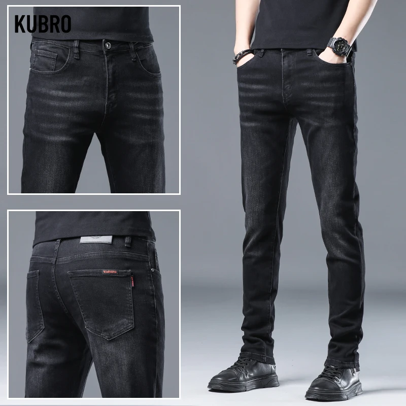 KUBRO 2024 Spring Fashion Slim Jeans Men's Business Casual Straight Denim Trousers High Quality Soft Versatility Small Leg Pants