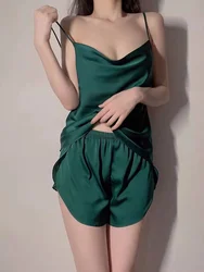 Sexy Women'S Pure Silk Pajama Shorts Suit Homewear Underwear Pijama Spaghetti Strap Lingerie Nighty Mulberry Silk Camisole set