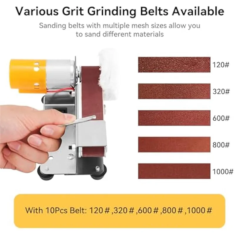 【Popular】Mini Belt Sander-Power Belt Sanders,Small Bench Belt Sander Machine,7 Gear Adjustable Speed Electric Belt Sander
