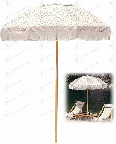6 Ft Boho Beach Umbrella with Fringe Sun Protection Waterproof for Outdoor Garden Yard Pool Holiday