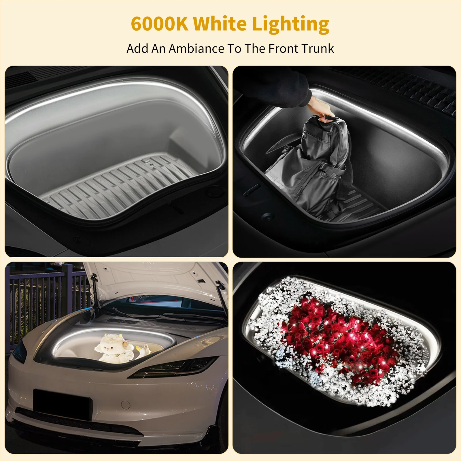 Frunk LED Light Strip fit for Tesla Model 3 Highland 2024 2025 Front Trunk Interior Ambient Lighting Bar Accessories Auto ON/OFF