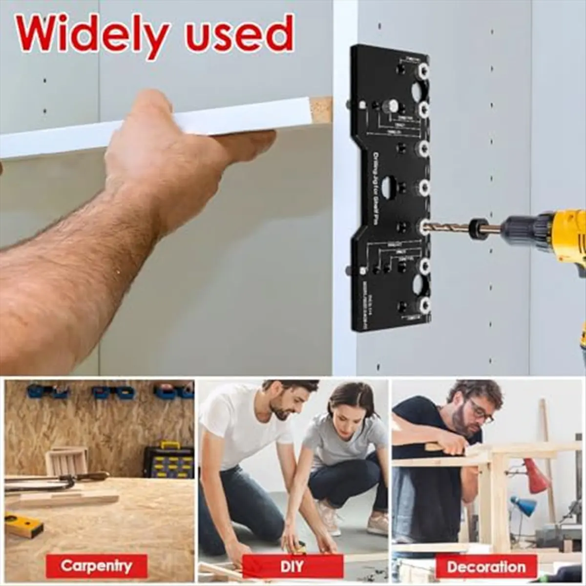 ABYO Shelf Pin Jig 1/4 Inch Aluminum Alloy Shelf Pin Guide Precise Cabinet Mounting Template Jig Shelf Pin Drilling Template