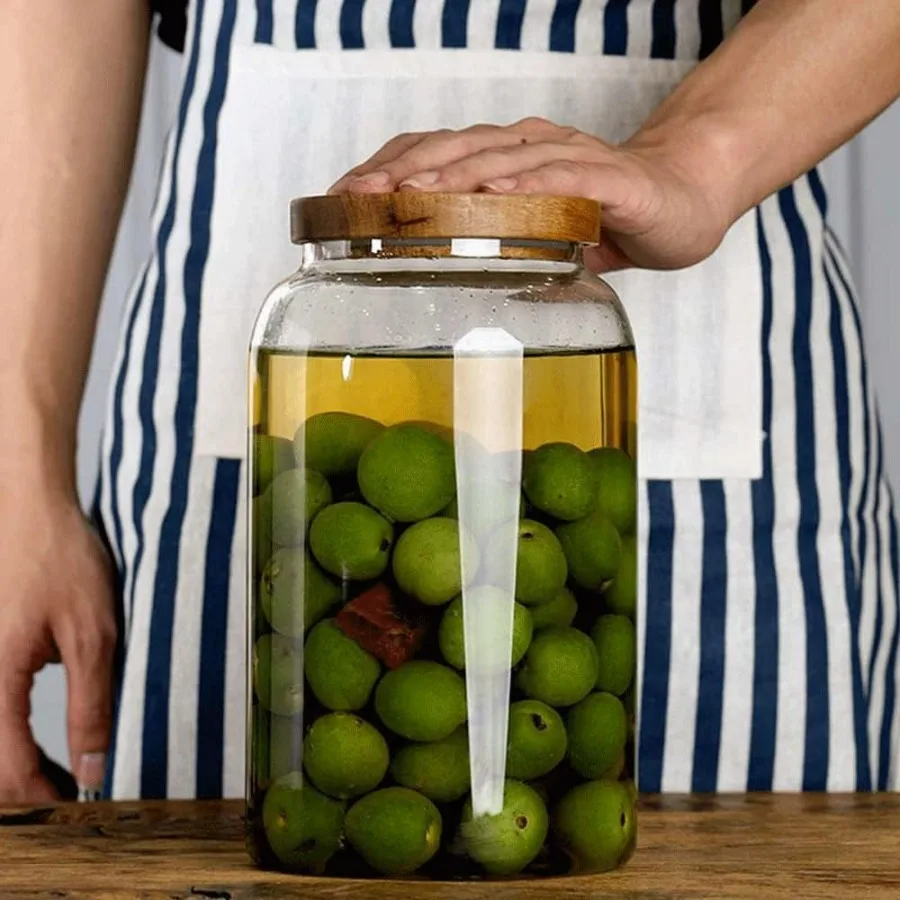 برطمانات زجاجية كبيرة مع غطاء خشبي محكم الغلق لتخزين الطعام، حاوية زجاجية شفافة لتخزين الحبوب لدقيق السكر والقهوة