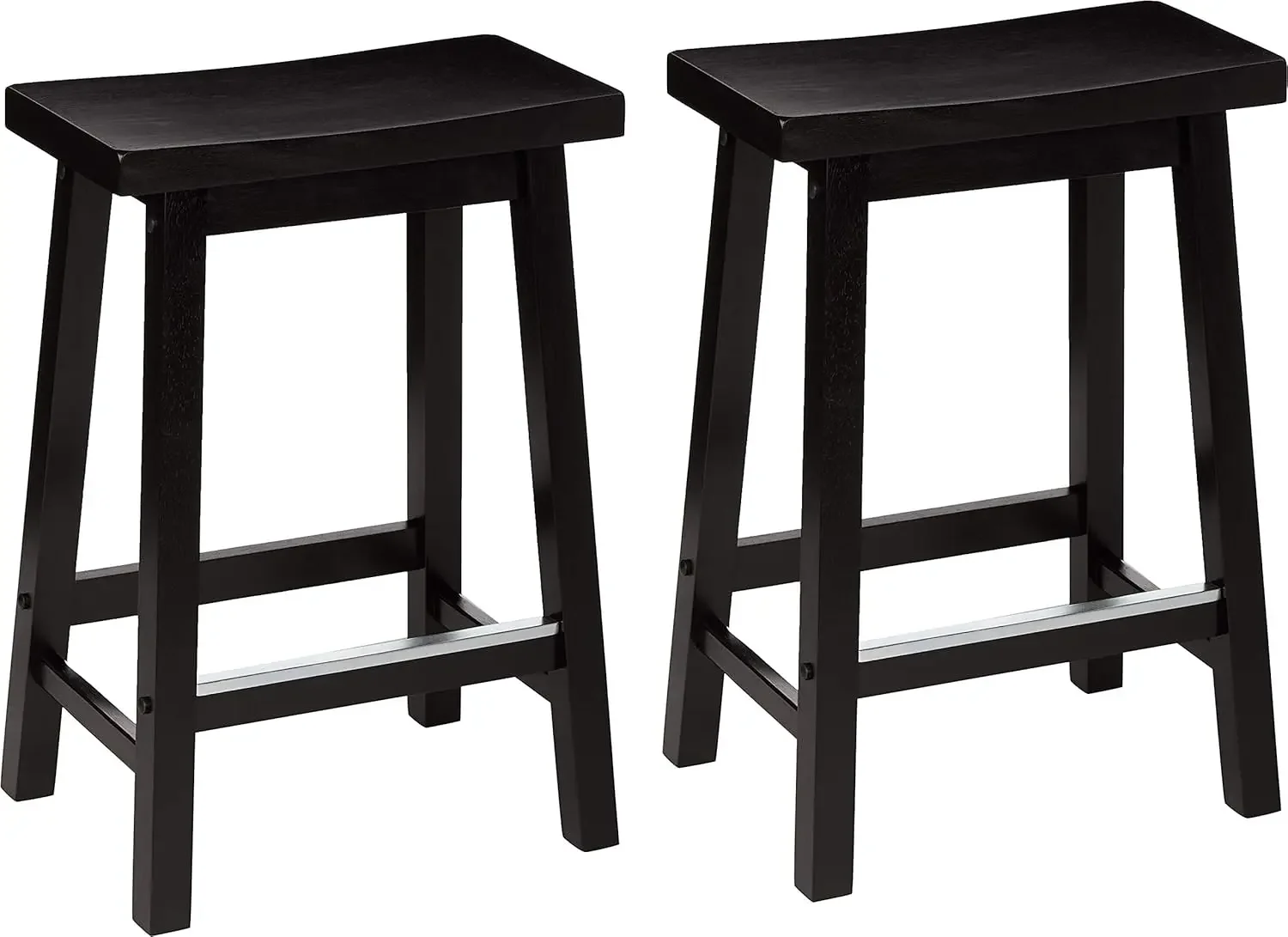 Wood Saddle-Seat Counter-Height Kitchen Island BarStool, 24-Inch Height, Black - Set of 2  bar stools  chairs