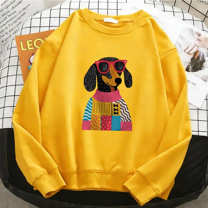 Graphic Y2k Dachshund Print Womens Hoodies Grunge Sweatshirt Fashion O-Neck Pullover Casual Female Clothes Hoody Girls