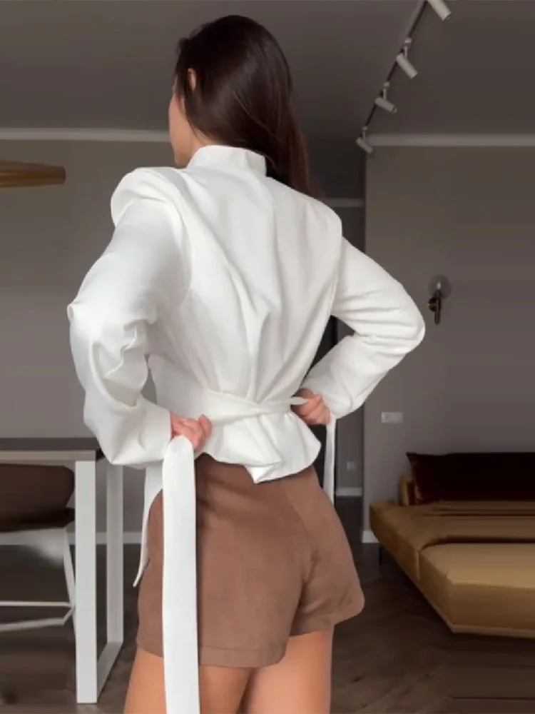 

Женские сексуальные блейзеры с глубоким V-образным вырезом, элегантные однобортные асимметричные блузки, повседневные однотонные приталенные пальто с длинными рукавами