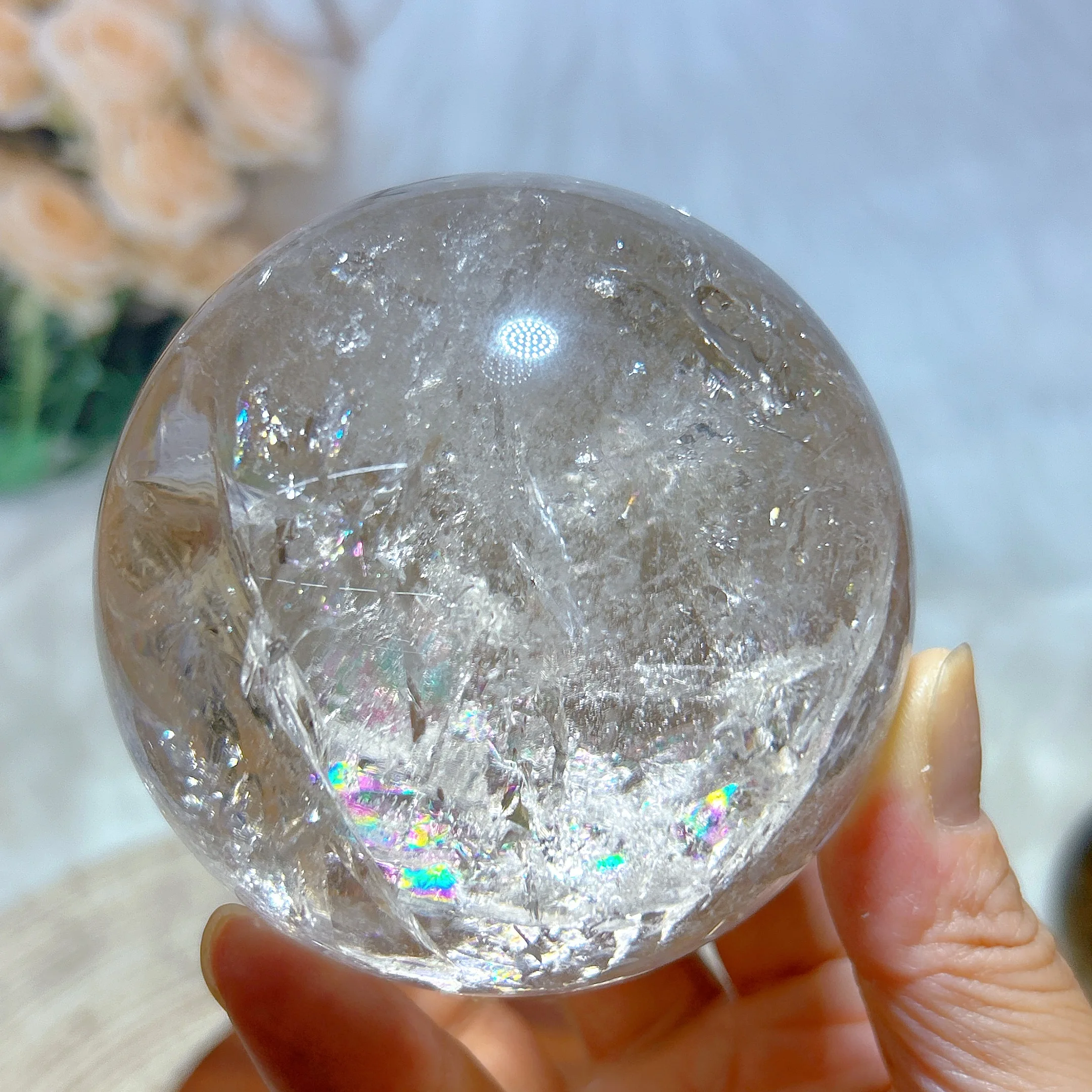 Natural Crystal Rainbow Smokey Quartz Sphere Polished Ball High Quality Healing Mineral Energy Ornament Home Decorations Gift