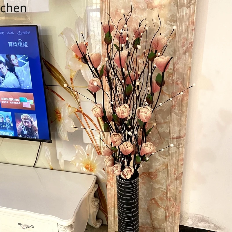 

QZT Floor-Standing Living Room Floral Rose Dried Flowers Indoor Decoration Vase Set