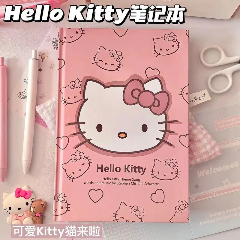 Sanrio Cute Hello Kitty Notebook Good-Looking Girly Heart Coloring Page Pink Leather Student Learning Stationery Notepad Gift