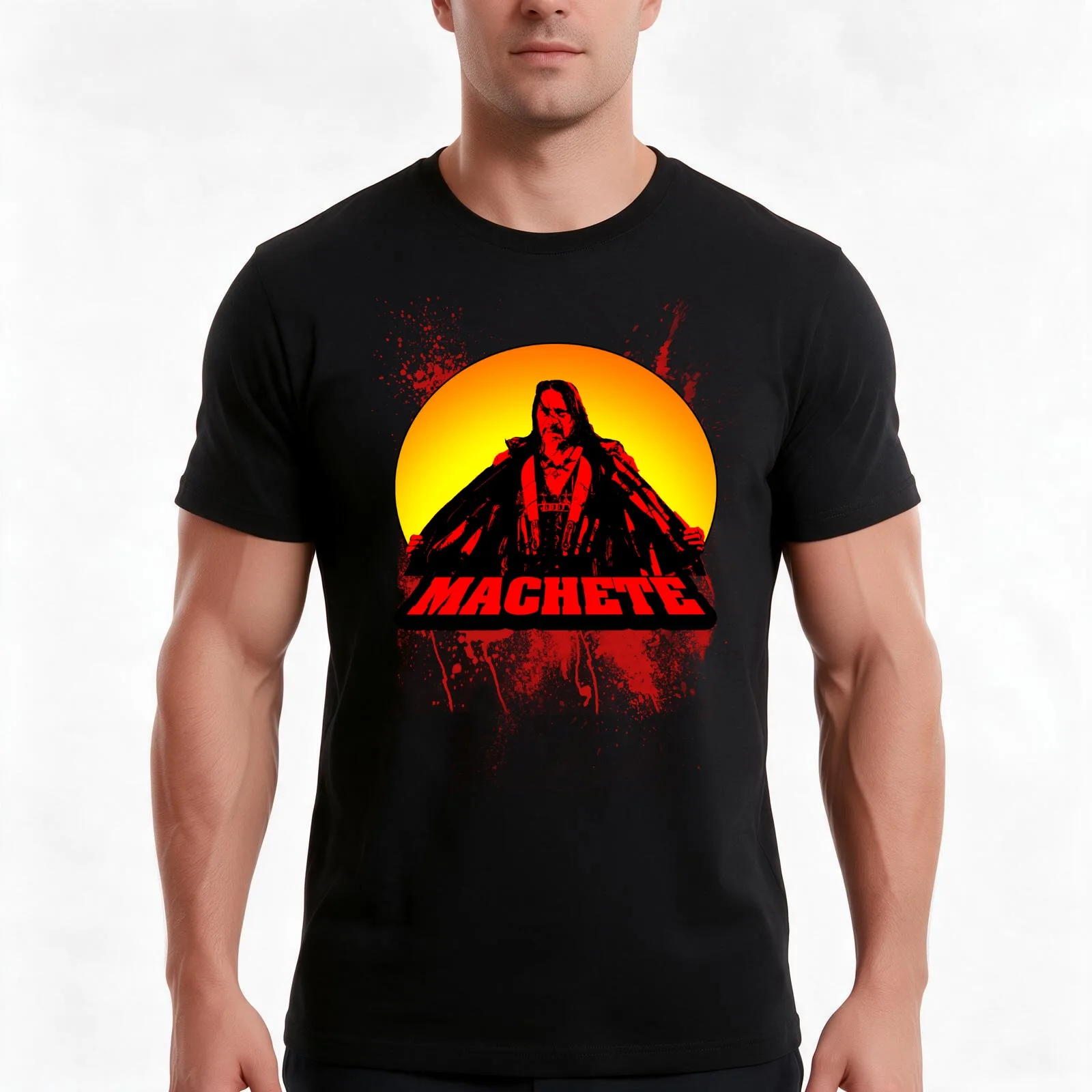 Machete T-Shirt, Summer Casual Cotton Tee, Oversized Streetwear Tops, Vintage Graphic Print, Loose Fit Short Sleeve, 100% Cotton