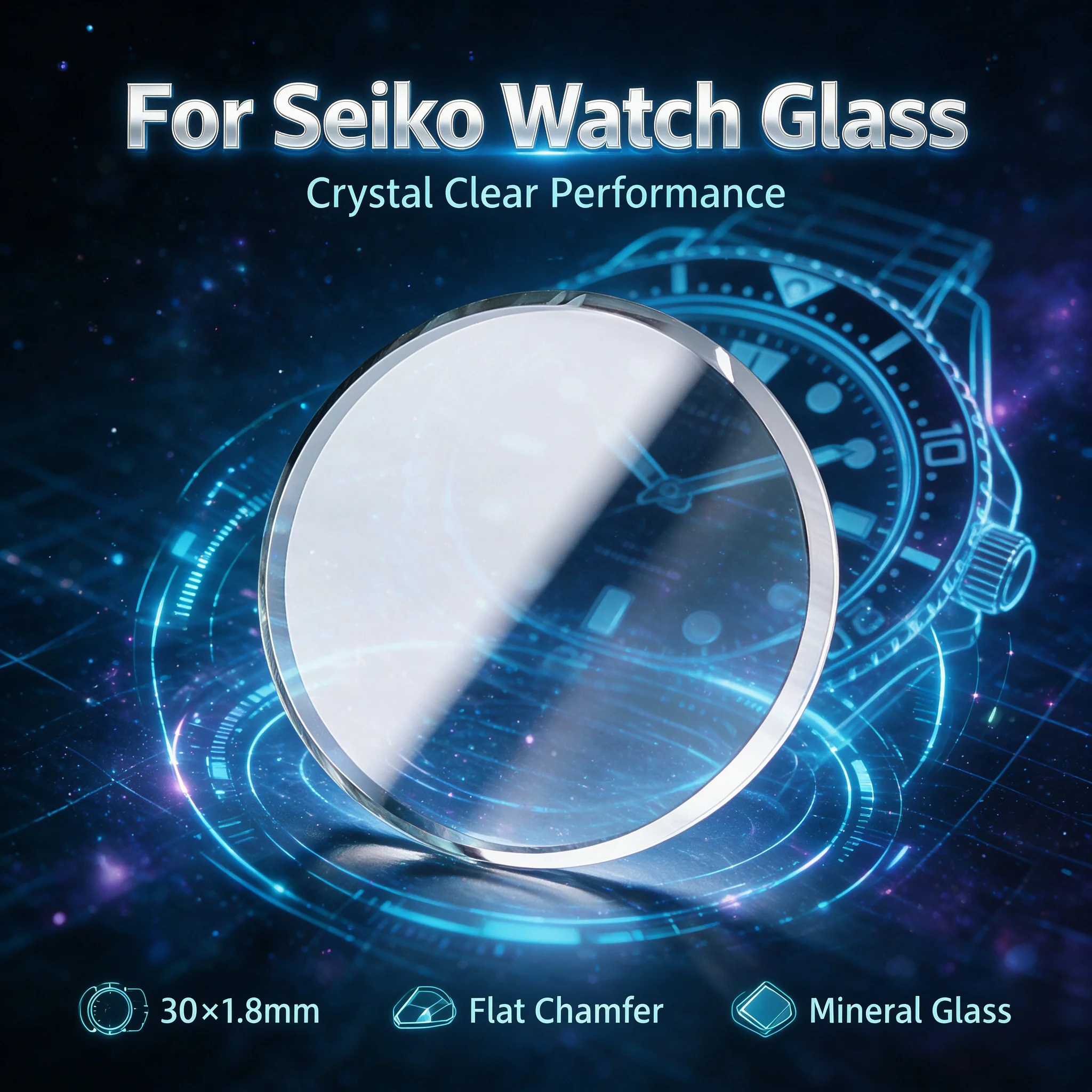 30x1.8mm Watch Crystal For Seiko No.5 series Mineral Glass Flat Big Chamfer Crystal Clear Coating glass mirror Replacement Parts