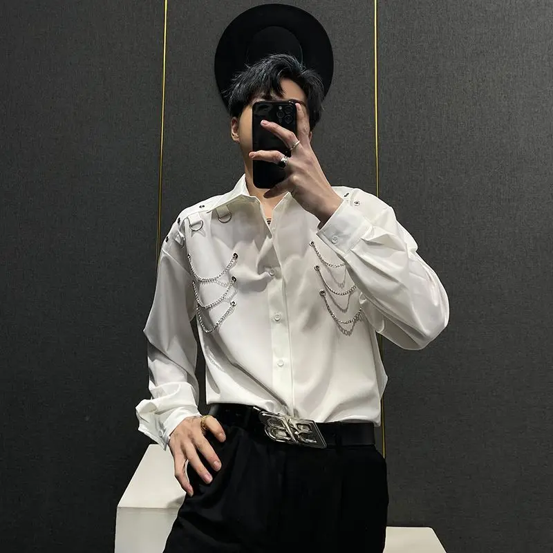 Niche Fashion Chain Shirts Spring Summer New Collection Stylish Trendy Loose-fitting Casual Korean Shirt Hiphop Street Wear