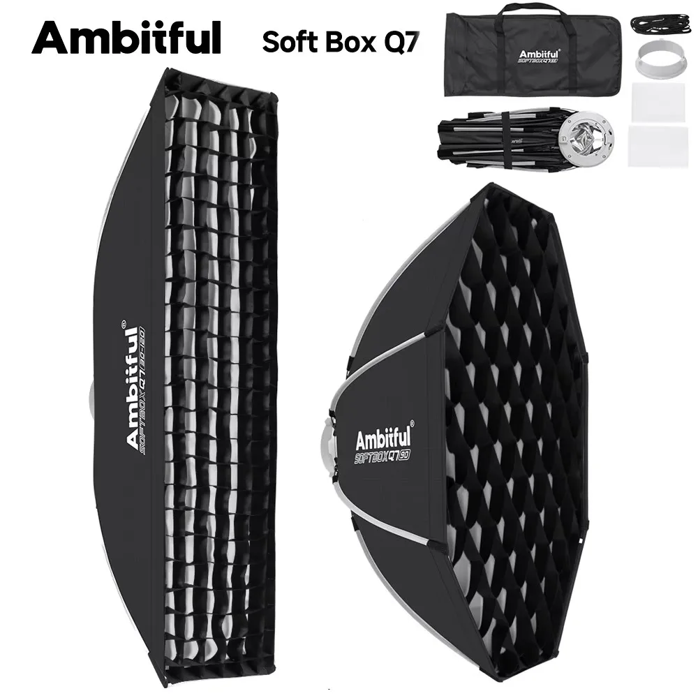 Ambitful - Softbox Octogonal/Rectangular de Liberación Rápida de la Serie Q7 de 55 cm, 65 cm, 90 cm, 30x120 cm, Montaje Bowens para Fotografía en Estudio y Exteriores