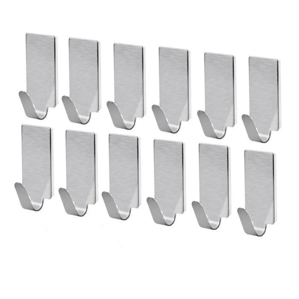 6pcs Self Adhesive Hook Stainless Steel Towel Hooks Family Robe Hanging Hooks Hats Bag Key Wall Hooks Kitchen Bathroom Organizer