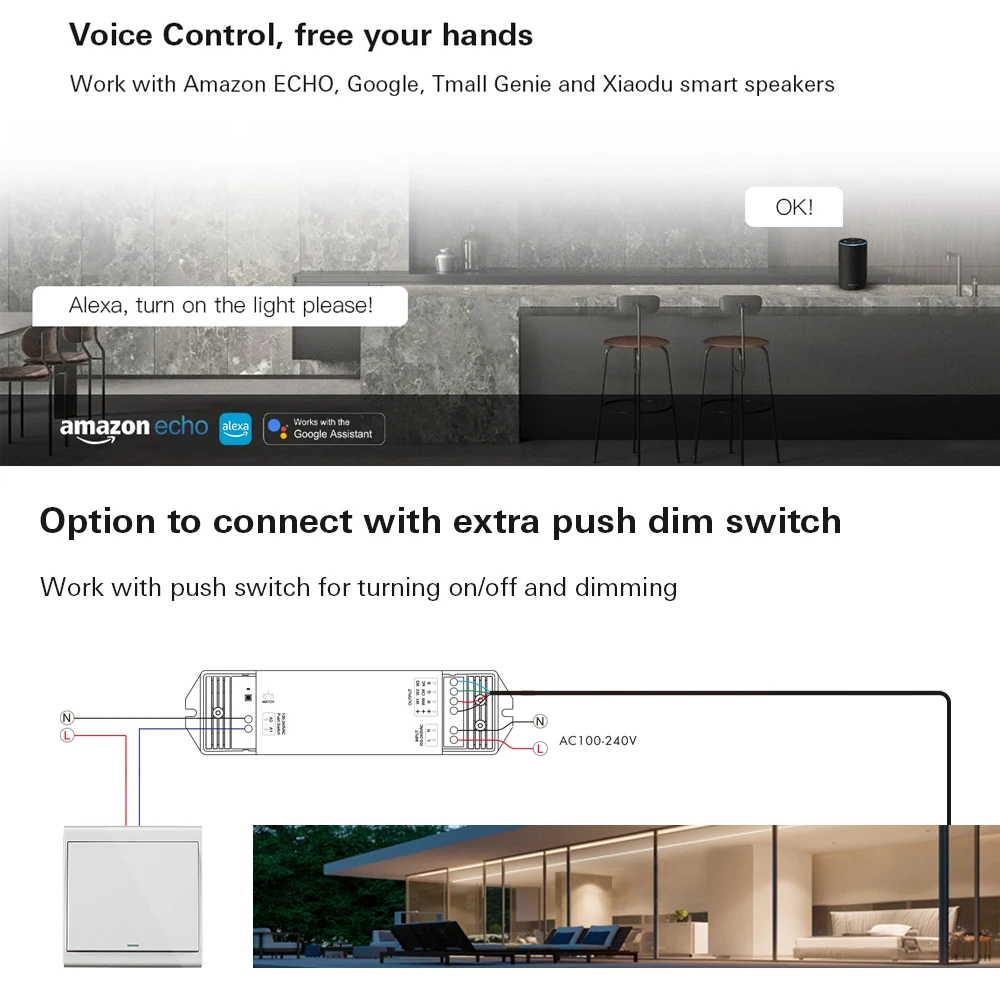 Tuya WiFi 3CH Voltage LED Strip Controller 110V 220V 230V RGB W CW RF 2.4G Voice Remote Dimming Control for Alexa Google Home