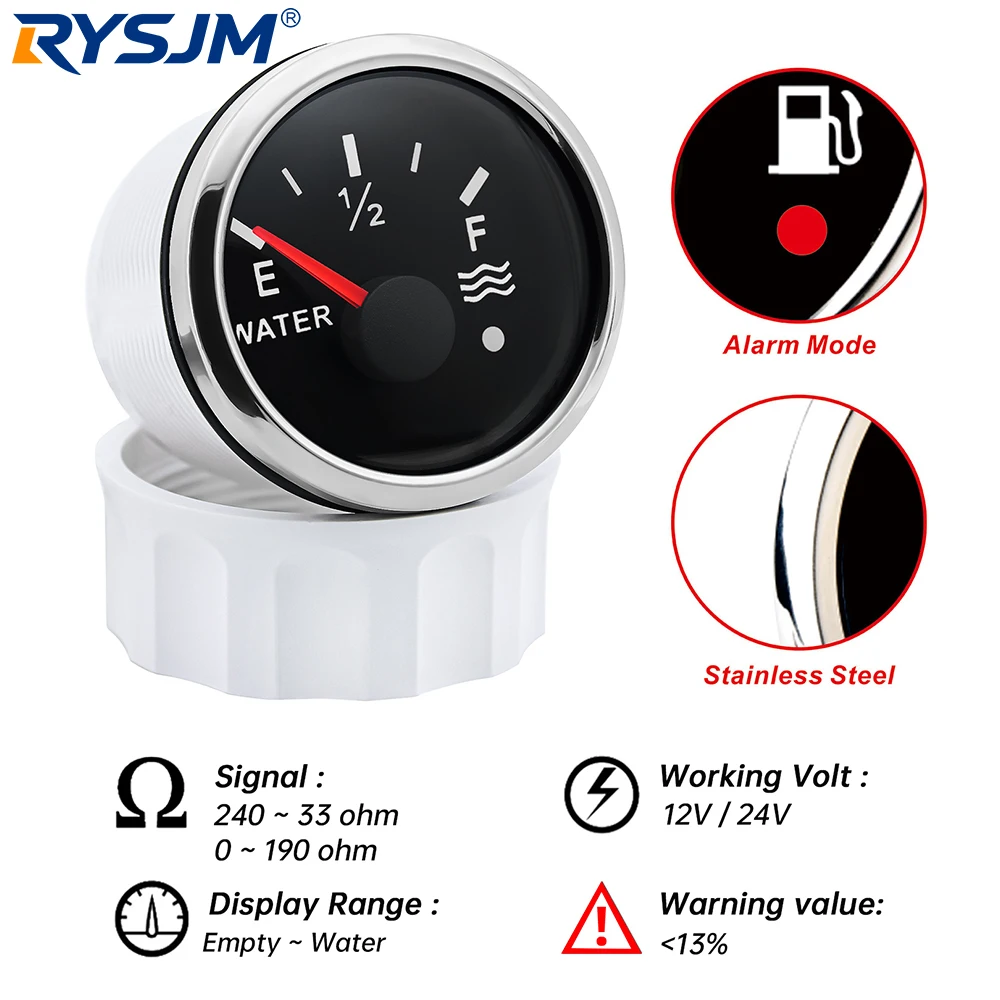 240-33Ohms / 0~190ohm Water Level Gauge With Alarm Light Universal For 12V 24V Car Marine Boat 2