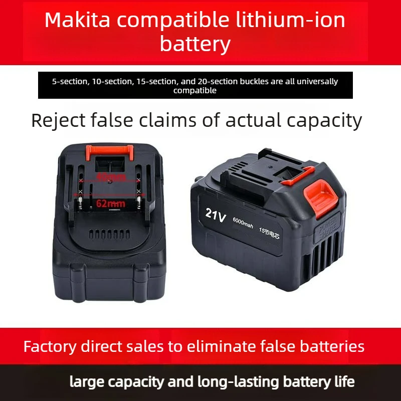 New 21V 6000mAh Rechargeable Li-ion Battery for Makita Electric Wrench Angle Grinder Lawn Mower Chainsaw Electric Power Tool