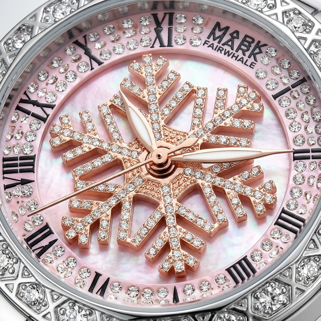 Luxury Female Quartz Watch Mark Fairwhale Round Shell Dial Snowflake Inlaid Rhinestone Ceramic Bracelet Ladies Wristwatch