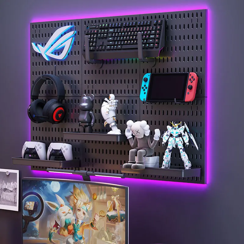DIY Hole-in-the-Wall Organizer For Gaming Setup PC Desk And Console Display Rack No Installation Retractable Dustproof Holder