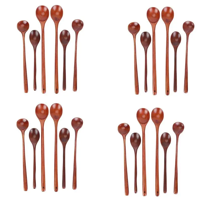 

Набор деревянных ложек ABWR-24 шт., кухонные ложки с длинной ручкой для подачи супов, приготовления пищи, дегустации, еды, смешивания и перемешивания