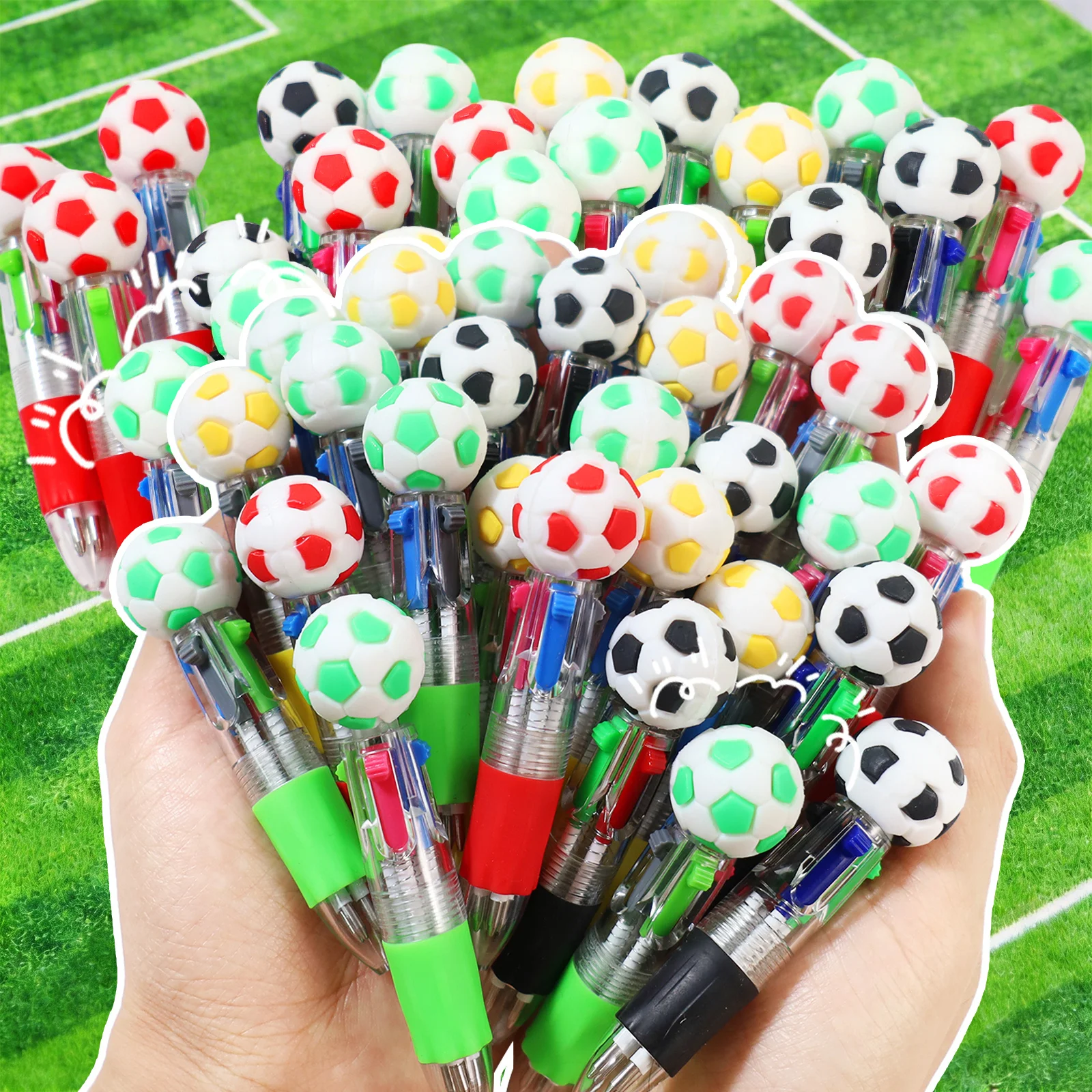 5Pcs Plastic Football 4 In 1 Multicolor Pen,Sports Fans Novelty Stationery Gift for School Office Birthday Party Use
