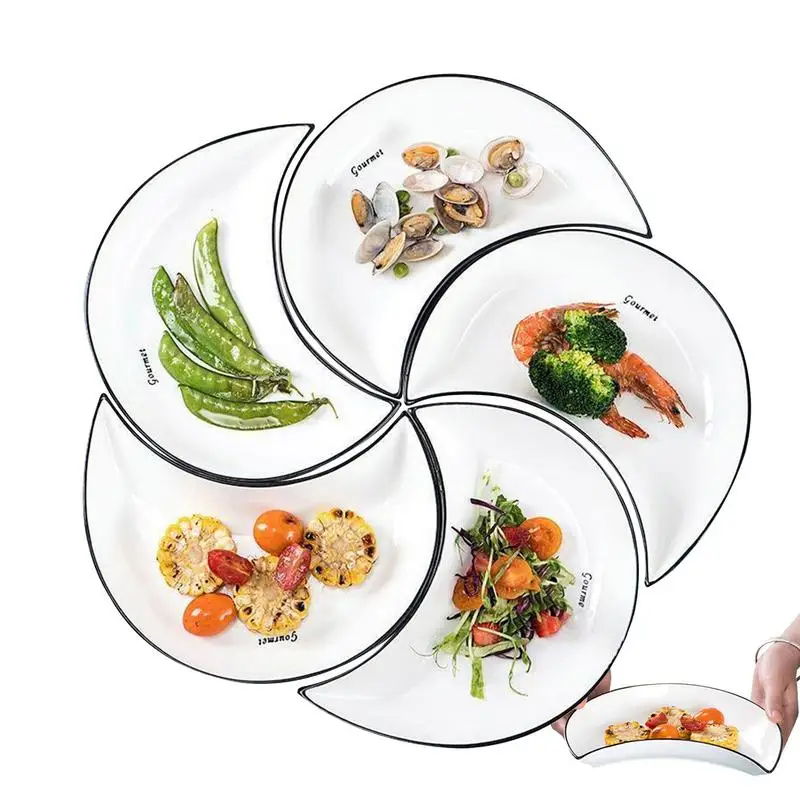 

Ceramic Dinner Plates Moon Shaped Ceramic Serving Plate Dessert Salad Plate Set of 5 for Steak Pasta Dinnerware Sets Ceramic