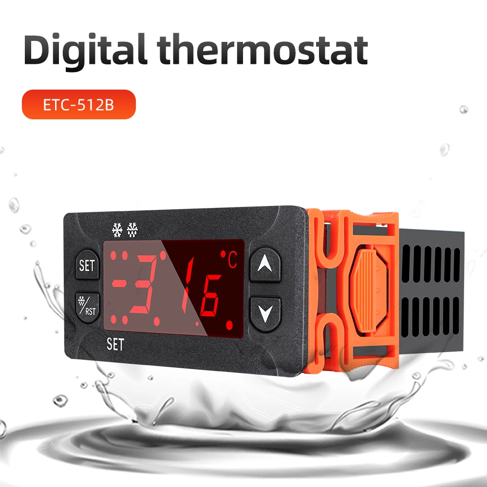 

ETC-512B Digital Temperature Controller Thermostat Thermoregulator Incubator Relay LED 16A Heating Cooling 12-24V 110V 220V