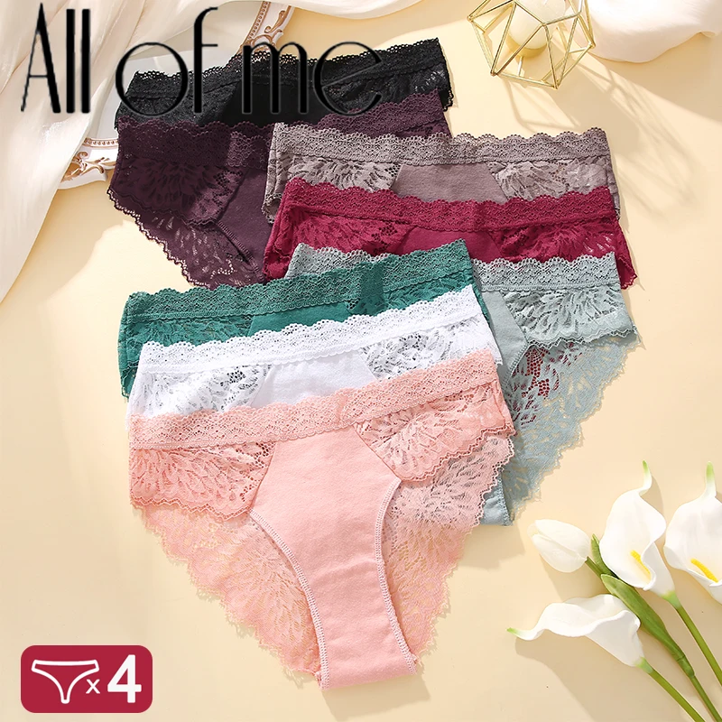 4 unids/set Sexy perspectiva mujeres espalda bragas de encaje Patchwork calzoncillos de algodón ahueca hacia fuera la ropa interior de lencería calzoncillos cómodos