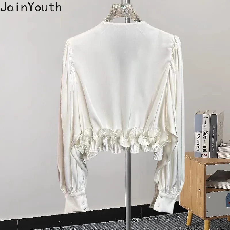 2024 Blusas Mujer De Moda White Blouse Women Clothing Temperament Ladies Tops Sweet Ruffles Lantern Sleeve Shirt Blouses 7o240