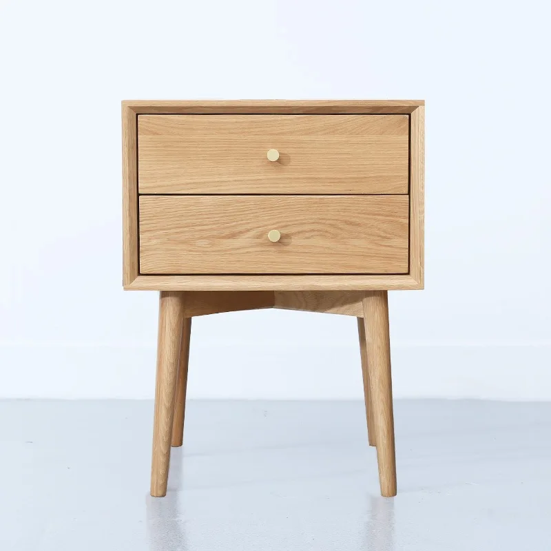 Nordic pure solid wood bedside table modern simple copper handle Japanese-style locker white oak bedroom environmentally