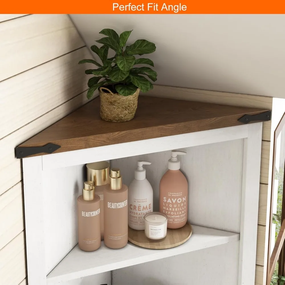 خزانة زاوية بطول 68 بوصة بنمط باب الحظيرة وأرفف قابلة للتعديل لغرف مختلفة