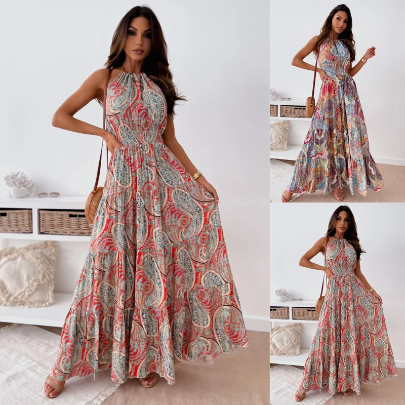 

Contrast Color Female Dresses Elegant Loose Summer 2025 Beach Women’s Long Dress High Waist Sleeveless New Fashion Midi Length