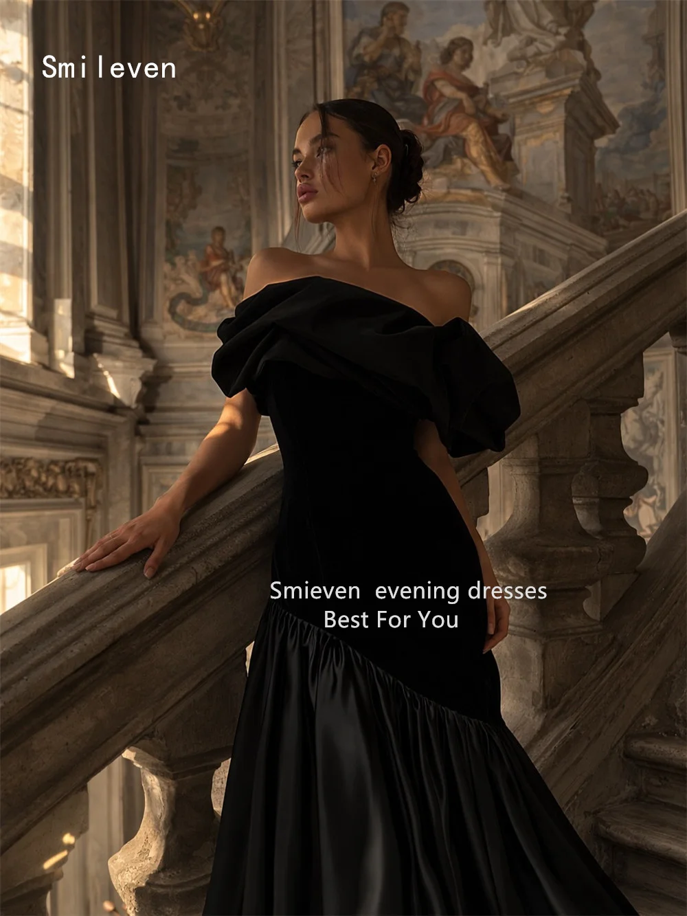 

Smileven Luxury A Line Prom Dress Off The Shoulder Elegant Gowns for Gala Party Color Blocked Evening Dress Customized 2026