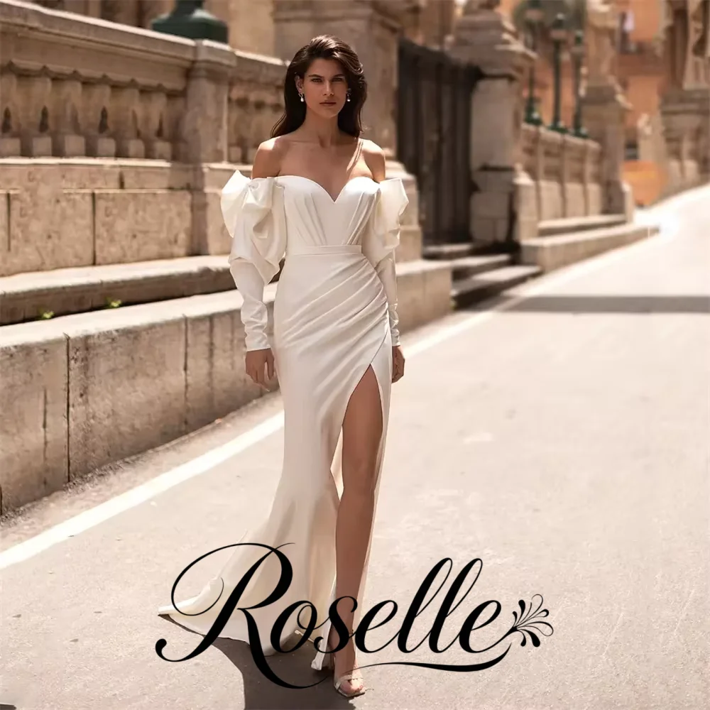 DREAM Sexy Long Sleeve Mermaid Wedding Dress 2025 Sweetheart Pleat High Split Open Back Bridal Gown Vestido De Noiva Customized