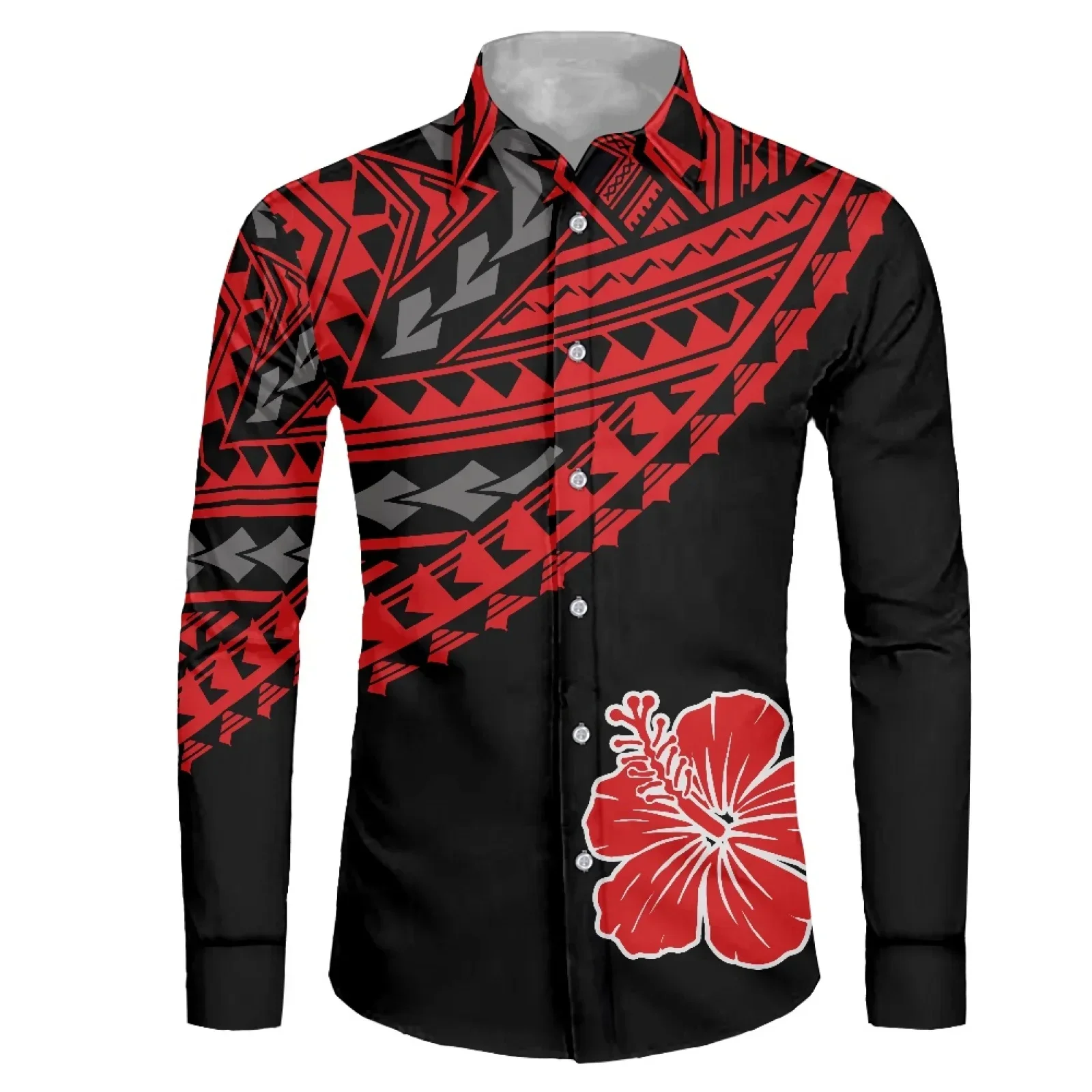 Polynesian Tribal Pohnpei Totem Tattoo Prints Shirt For Mens Long Sleeve Casual Shirts Male Regular-Fit Button-Down Work Man NEW