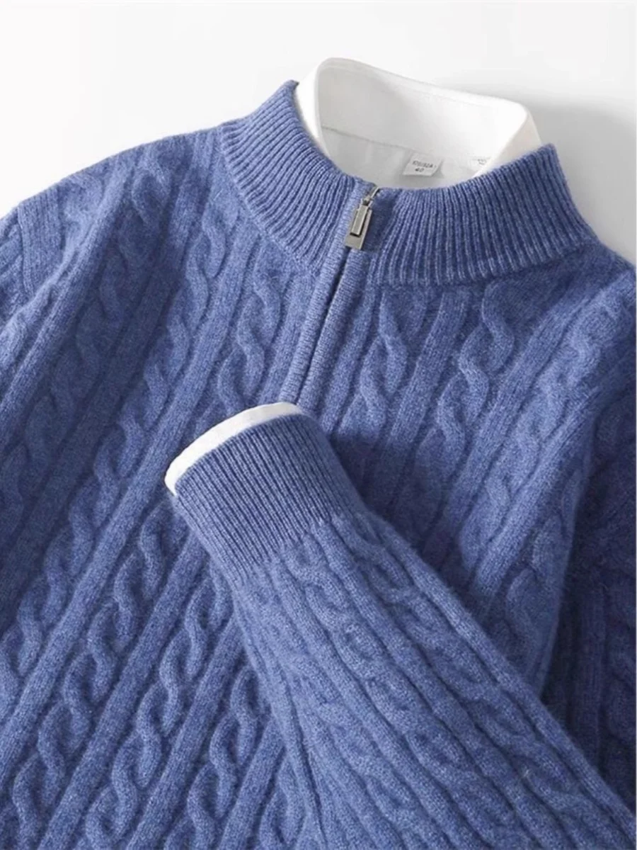 

Thiened Knitted Pure Wool Sweater for Teenage Boys High School Students Autumn Winter Zipper Base Layer Faionable Ci St...