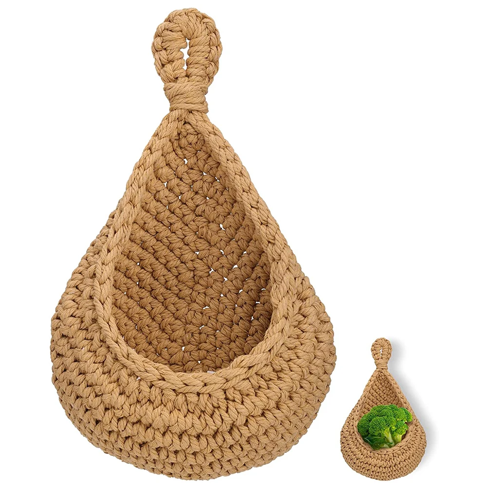 

Wall Hanging Storage Basket Baskets Decor Kitchen Fruit Tray Cotton Rope Mounted