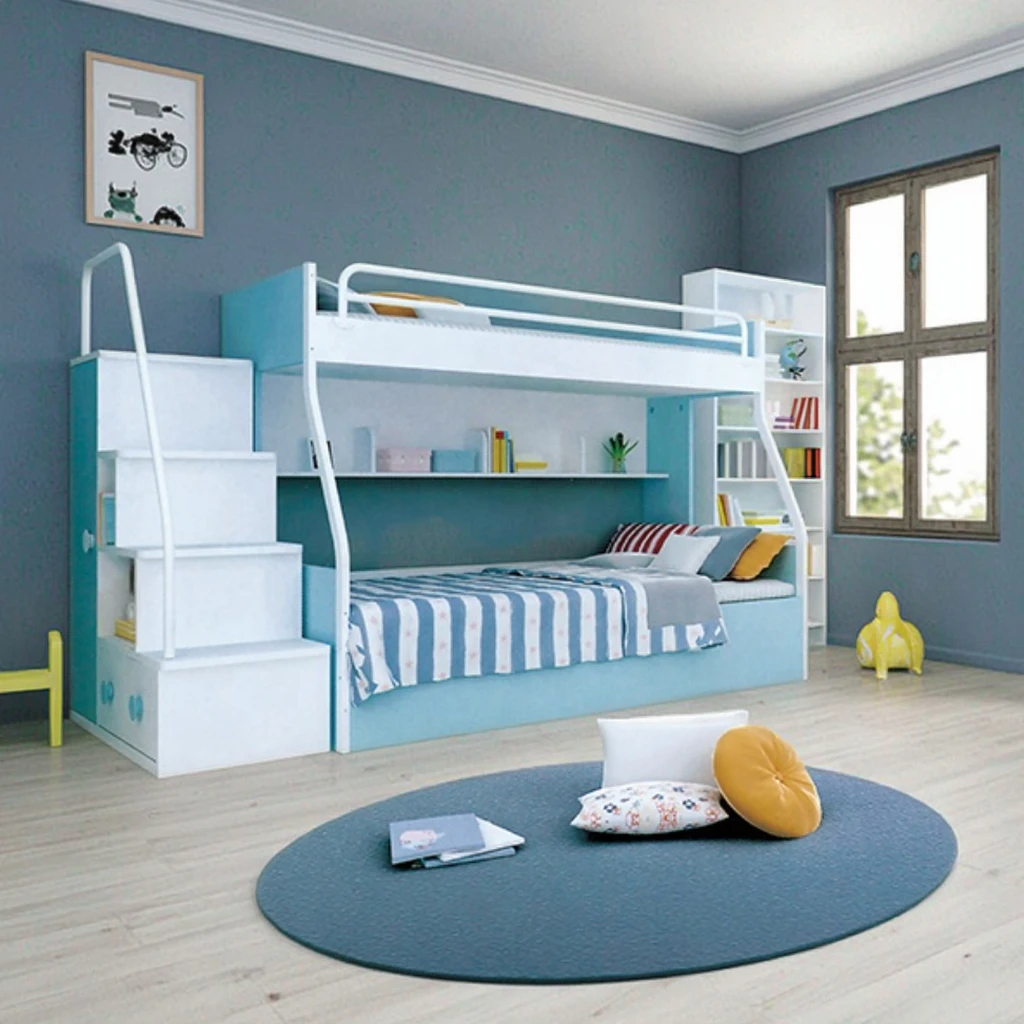 

Luxury Wood Bunk Beds for Kids Double-Layer Boys Girls Twins Modern High & Low Children's Bed for Apartment Use